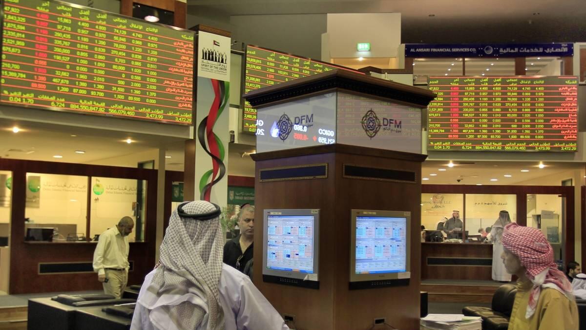 بلغت القيمة السوقية لسوق دبي المالي 158.4 مليار دولار.  -ملف الصورة
